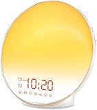 Tageslichtwecker,Lichtwecker Wake up Licht Sonnenaufgang Simulation Light,Nachtlicht zum Erwachsene&Kinder,LED Sonnenlicht Lampe mit FM Radio,Snooze,2 Wecker,7 Farbige,7 Wecktöne,20 Helligk