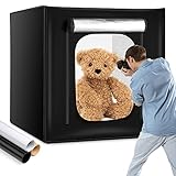 OMBAR Fotostudio 80x80x80cm Dimmbare 210pcs LED Beleuchtung Lichtzelt 6000-6500K mit 3 Hintergründe (Weiß, Schwarz, Orange)für Professionelle Fotog