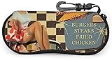 ARRISLIFE Sonnenbrille Soft Case Ultra Light Neoprene American Diner Vintage Poster With Retro Car And Pin up Girl. Zipper Brillenetui with Belt Clip