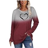 Orgrul Damen Herbst Tops, Langarm Pullover Workout Tops Bequemes Loses T-Shirt Farbverlauf Lässige Basic Tees Bluse (M, Weinrot 01)