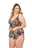 Ulla Popken Damen große Größen Übergrößen Plus Size Tankini, Dschungelmuster, Softcups, Zipfelsaum Multicolor 62 747859 90-62