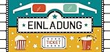 CardWheels 12 Einladungskarten Kino + 13 Aufkleber Gratis - Mädchen Jungen / Kino-Party Film Popcorn Mitgebsel Karten Geburtstag