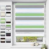 Buseu Doppelrollo Klemmfix ohne Bohren 40x120cm(BxH) Grün-Grau-Weiß Fensterrollo mit Klämmträger Duo Rollo Lichtdurchlässig & Verdunkelnd & Sichtschutz Rollos für Fenster & Tü