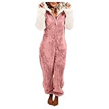 KGLHTYU Einteiler Schlafanzug Damen Fleece Pyjama Damen Plüsch Langarm Reißverschluss Kapuzen Overall Homewear Hausanzug Damen Kuschelig Warm Pyjama Damen Winter Sexy Jump