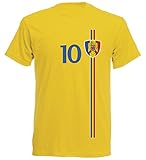 Rumänien România Herren T-Shirt Nummer 10 Trikot Fußball Mini EM 2016 T-Shirt - S M L XL XXL - gelb NC ST-1 (M)