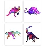 Aquarell Dinosaurier Wandkunstdrucke 4 Stück Wandbild Jurassic Animals Leinwand Poster für Kinder Jungen Spielzimmer Dekor Ung