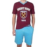West Ham United FC - Herren Schlafanzug-Shorty - Offizielles Merchandise - Geschenk für Fußballfans - Weinrot/Blau - M
