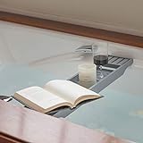 Vencier Badewannen-Regal aus Bambusholz, Badezimmer-Regal, ordentliches Tablett, Aufbewahrungs-Caddy, Organizer (grau)