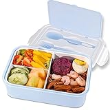 Lunchbox 1400ml Brotdose Kinder mit 3 Fächer und Besteck, Tragbar Lunchbox Erwachsene BPA-Frei Bento Box zum Schule / Büro / Picknickreisen, Anzug für Mikrowellenheizung & Geschirrspü