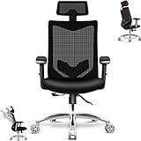 HomeGoGo Schreibtischstuhl, Bürostuhl Ergonomischer Stuhl für Zuhause, Verstellbarer Gaming Stuhl mit Kopfstütze, Armlehne und Lenkrolle für Männer und Frauen, PC Stuhl bis 150kg Belastbar（LJ-2033A）