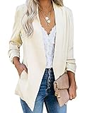 Xibulin Damen Blazer, offen, 3/4-Ärmel, lockere Passform, leichte Strickjacke mit Taschen -  Beige -  M