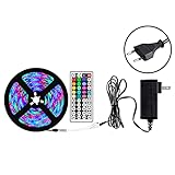 LED Strip10m/15m,Steuerung LED Streifen Leiste mit Fernbedienung Netzteil, RGB Led Band Lichter Lichtband für Schlafzimmer, Zimmer, Zuhause Farbwechsel Led Lichterkette (uropäische Vorschriften 5M)