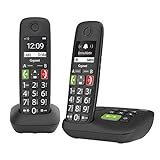 Gigaset E290A - 2 Schnurlose Senioren-Telefone mit Anrufbeantworter und großen Tasten - großes Display, Zielwahltasten für wichtige Nummern, Verstärker-Funktion für extra lautes Hören, schw