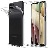 LK Kompatibel mit Samsung Galaxy A12/A12 Nacho Hülle mit 2 Stück Displayschutz Schutzfolie, Klar Schutzhülle Transparent TPU Silikon Handyhülle Durchsichtige Case Cover, Crystal C