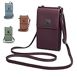 OB OURBAG Handytasche Damen Kleine, PU Leder Umhängetasche Mode Tasche Geldbörse Mini Damen Crossbody Tasche mit Kartenfächer Verstellbar Schultergurt Passt Handy unter 6,5'(Rotwein)