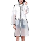 ELizoop Tragbarer wasserdichter Ponchos Eva Clear wiederverwendbarer Regenmantel mit Kapuze für Erwachsene Frauen Mädchen (Black,2XL)