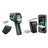 Bosch Infrarot Thermometer PTD 1 (2x AA Batterien, in Schutztasche) & Digitaler Laser Entfernungsmesser PLR 50 C (mit App Funktion, 50 Meter Messweite, im Karton)