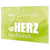 GRAZDesign Rückwand Küche Spruch, Küchen Spritzschutz Herd grün, Küchenrückwand Glas Die Küche ist das Herz des Hauses / 80x60