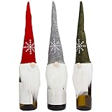 BELLE VOUS Flaschenüberzug Weihnachten (3 STK) - 45 x 13cm Schwedischer Wichtel Flaschendeko Weihnachtsdeko Geschenkverpackung für Flaschen Weinflaschen Sektflaschen Weihnachtsmützen F
