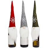 BELLE VOUS Flaschenüberzug Weihnachten (3 STK) - 45 x 13cm Schwedischer Wichtel Flaschendeko Weihnachtsdeko Geschenkverpackung für Flaschen Weinflaschen Sektflaschen Weihnachtsmützen F