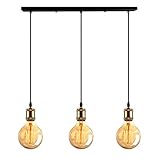 iDEGU 3-flammig Vintage Pendelleuchte, Retro Edison Hängelampe Metall LED Pendellampe Hängeleuchte mit E27 Lampenfassung Deckenfassung Lampe Sockel Fassung - Messing