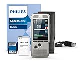 Philips DPM7200 Digitales Diktiergerät Aufnahmegerät, Bedienung per Schiebeschalter, 2 Mikrofone für ausgez. Stereo-Tonaufnahmen, Farbdisplay, Edelstahlgehäuse, inkl. Diktiersoftware SpeechExec 10