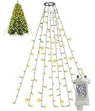 Weihnachtsbaumbeleuchtung mit Ring, 280 LEDs, 2 m, 8 Modi, Timer, Crimp-Lichterkette mit 8 Linien, IP44, Weihnachts-Lichterketten für Innen- und Außenbereich, Baumdekoration – Warmweiß