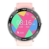 rongxin Farbbildschirm Full Touch Smart Sport Herrenuhr Frauen Uhr Herz-Herzfrequenz-Und Blutdrucknachricht Push Bluetooth Multifunktionsgesundheit Smart Watch (Color : Pink)