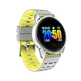 PartyKindom Smart Watch mit GPS Kamera Unterstützung Pulsmesser Stoppuhr Tacho Smartwatch Activity für Android IOS Telefon (Silber+ Gelb) für Geschenk