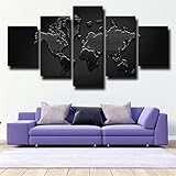 5 Teilig Leinwand Wanddeko Poster Home Decor Möbel Art Decor modern Wandbilder Wohnzimmer Dekoration Black Metal World Map Modular Canvas Poster Hd Drucke Mit H