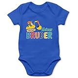 Shirtracer Geschwister Bruder und Schwester - Kleiner Bruder Bagger - 1/3 Monate - Royalblau - Kleiner Bruder grosser Bruder - BZ10 - Baby Body Kurzarm für Jungen und M