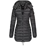 Damen Jacke Steppjacke Übergangsjacke mit Kapuze Mantel Daunenjacke Winterjacke Warme Jacke Lang Warm Steppmantel Outdoorjacke Outdoor Leichte Daunenjacke Softshelljacke mit T