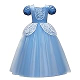IBTOM CASTLE Prinzessin Cinderella Kostüm Kleid für Kinder Mädchen Festival Karneval Fasching Tütü Hochzeit Partykleid Festzug Brautjungfer Blau 3 J