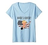 Damen Where's Hunter Trump Shirt Biden Funny Trump Spruch T-Shirt mit V