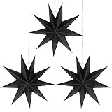 Wishstar Papiersterne Schwarz,Faltsterne 30 cm,Stern Deko zum Aufhängen, Kann Verwendet Werden, Zimmer,Fenster, Wohnzimmer, Partys, Hochzeiten zu Schmücken（3 Stück）