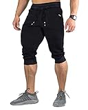 EKLENTSON Herren 3/4 Hose Sporthose Atmungsaktiv Trainingshose Cargo Casual Capri Bodybuilding Schwarz Black