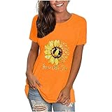 Border Collie Mom T-Shirt Frauen Sommer Casual Sunflower Dog Print Tops Kurzarm Tunika Blusen mit Rundhalsausschnitt (L,Orange)