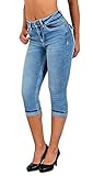 ESRA Damen Capri Hose Damen High Waist Caprihose Damen Dicke Naht Kurze Jeans Hose hoher Bund bis Übergröße J563