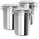 com-four® 3x Vorratsdose mit Bügelverschluss, Aufbewahrungsbox aus Edelstahl, luftdichte Kaffeebehälter, 2 L