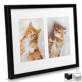 bomoe Bilderrahmen Galeria für 2 Fotos 13x18 cm - Fotorahmen aus Holz, Kunststoffglas, Metall-Aufhängung & Passepartout Multirahmen für Bilder Collagen - Schw