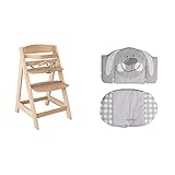 Roba Treppenhochstuhl Sit Up III, mitwachsender Hochstuhl vom Babyhochstuhl bis zum Jugendstuhl, Holz, naturfarben + Sitzverkleinerer, Hochstuhleinlage 'Hase', 2-teiliges Sitzkissen für roba Sit Up