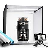 SAMTIAN Lichtzelt 60 cm / 24'* 24' * 24'Tragbares Fotostudio einstellbare Temperatur und Helligkeit 3200K-5500K Fotozelt mit 4 Hintergründen, Desktop-Halterung, Smartphone-Clip