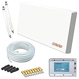 netshop 25 Selfsat H22D2+ Flachantenne Twin mit Multifunktionshalterung + 20m Kabel + 2 Fensterdurchführung + 8 F-Stecker + 4 Wetterschutztüllen digital Sat Anlage 2 Teilnehmer (Full HD 4K UHD)