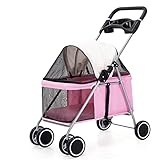 Haustier Kinderwagen Faltbar Hund Katze Kinderwagen 4 Rad Haustier Reise Kinderwagen Für Welpen Mit Abnehmbaren Liner, Pedal Bremse Und Regen Abdeckung (Color : Pink)