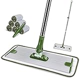 Masthome Mikrofaser-Wischmopp mit 39 cm breiter Aluminium-Legierung und 139,5 cm verstellbarem Edelstahl-Griff,flacher Bodenwischer mit 6 Wischpads,1 Reinigungsschaber für Bodenreinigung
