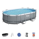 Bestway BW56448GB-21 Power Steel Aufstellpool mit Filter und Leiter, grau, 4,88