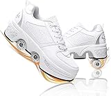 Rollschuhe 2 in 1 Skateboard Schuhe Kinderschuhe Mit Rollen Roller Skate Shoes Sportschuhe Einstellbar Sneakers Mit Rollen,Silber,36