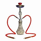 MADGROW Shisha Murano Rot Shisha aus Glas, Körper aus Metall und zwei Schläuche, 45 cm, Super Pack mit 10 Kohle-Tabletten + 5 XXL-Düsen + Zange/Loch + Pfanne + Bü