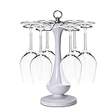 Nevup Weinregal Vintage Weinregal Turmdesign unabhängige Desktops Metallglas Geschirrregal Lagerregal mit sechs Haken Chrom Kupfer Bronze Weiß Champagner Dekoration Weinglashalter, dek