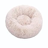 CGHETC Katzenbett Hundebett, Runde Katze Betten Haus Weiche Lange Plüsch Beste Haustier Hund Bett Korb Kissen Katze Bett Katze Matte Tiere Schlafen Sofa,Beige,80